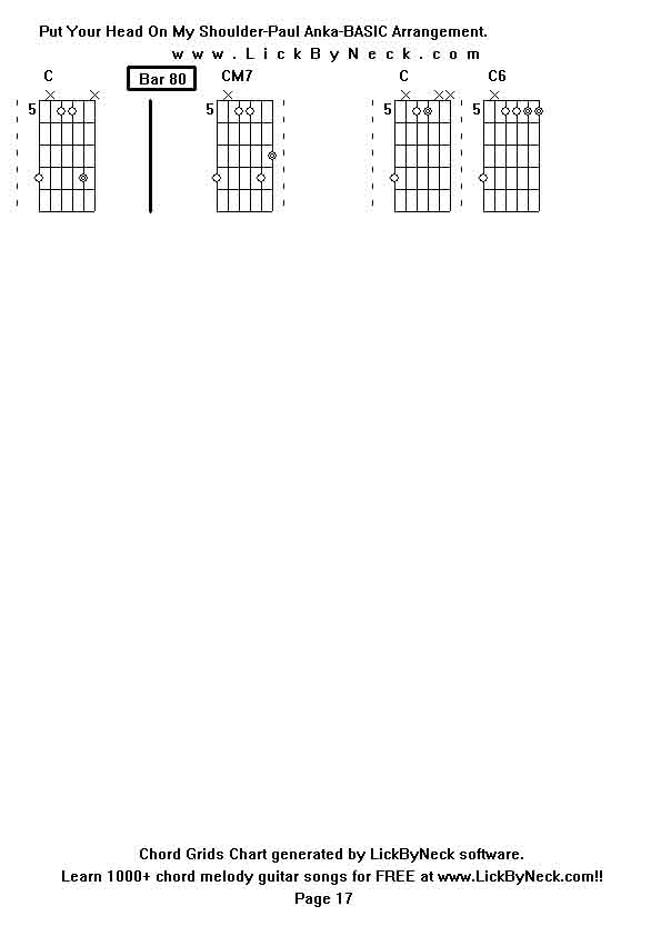 Chord Grids Chart of chord melody fingerstyle guitar song-Put Your Head On My Shoulder-Paul Anka-BASIC Arrangement,generated by LickByNeck software.